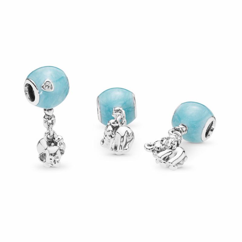 Pandora Elephant & Blue Balloon Dangle Charm Ireland - Sterling Silver/Enamel/Blue/Cubic Zirconia -